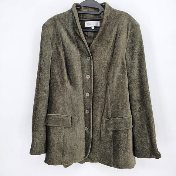 Worth Vintage Olive Textured Blazer Jacket Plus Sz16 Dark Academia Cottagecore - Picture 1 of 6